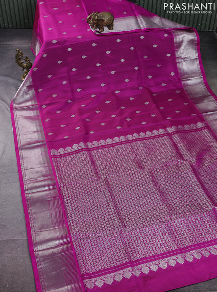 Venkatagiri silk saree magenta pink with silver zari woven buttas and silver zari woven border