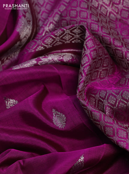 Venkatagiri silk saree magenta pink with silver zari woven buttas and silver zari woven border