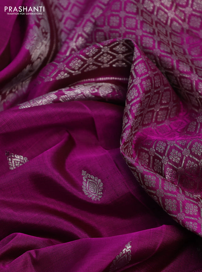 Venkatagiri silk saree magenta pink with silver zari woven buttas and silver zari woven border