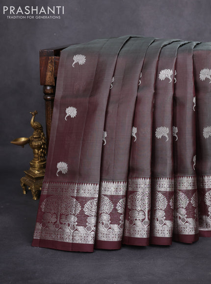 Venkatagiri silk saree grey and deep maroon with silver zari woven buttas and silver zari woven border