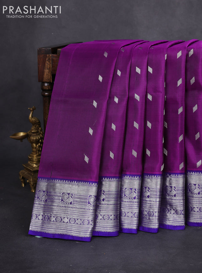 Venkatagiri silk saree purple and blue with silver zari woven buttas and silver zari woven border