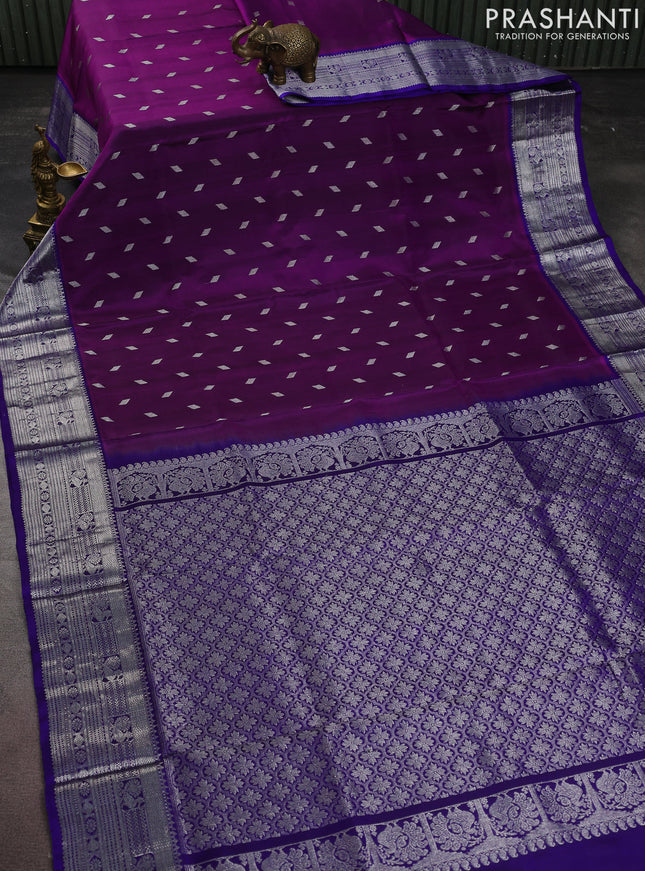 Venkatagiri silk saree purple and blue with silver zari woven buttas and silver zari woven border