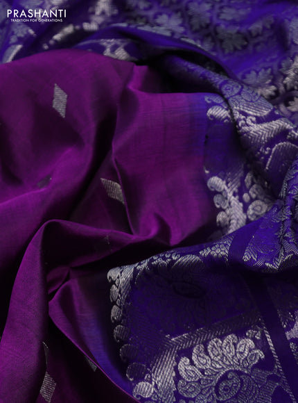 Venkatagiri silk saree purple and blue with silver zari woven buttas and silver zari woven border