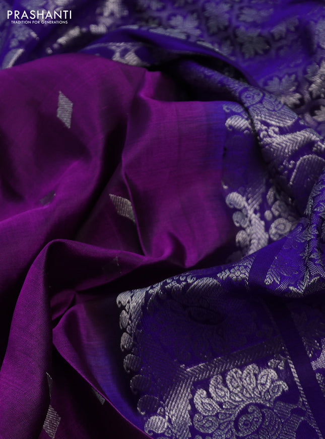 Venkatagiri silk saree purple and blue with silver zari woven buttas and silver zari woven border