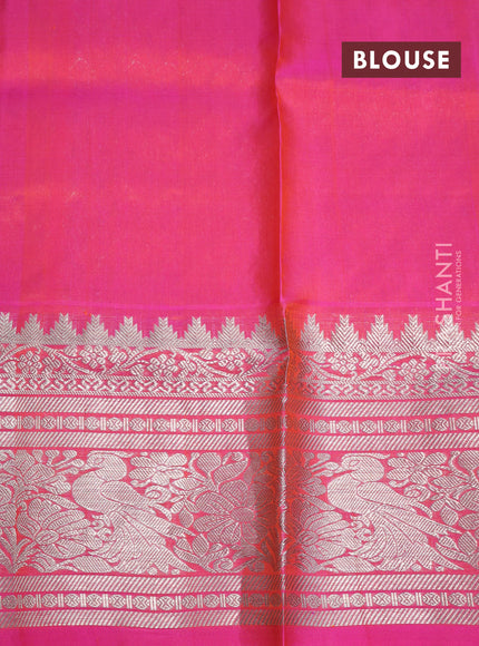 Venkatagiri silk saree orange and pink with allover silver zari checks & buttas and long silver zari woven border