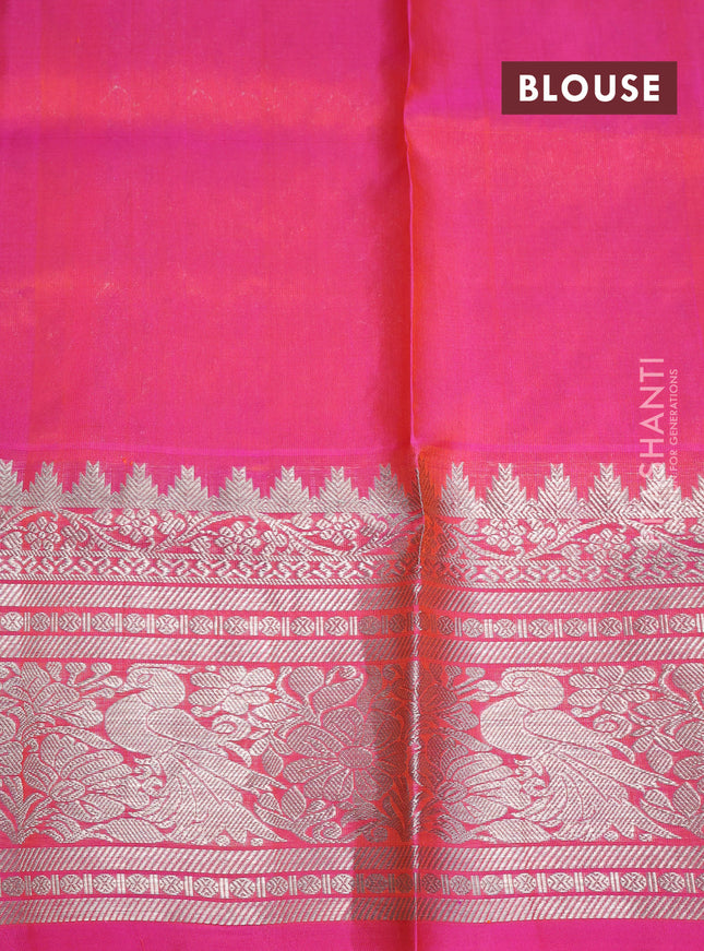Venkatagiri silk saree orange and pink with allover silver zari checks & buttas and long silver zari woven border