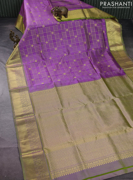 Venkatagiri silk saree lavender shade and dual shade of green with allover zari checks & buttas and rich zari woven border