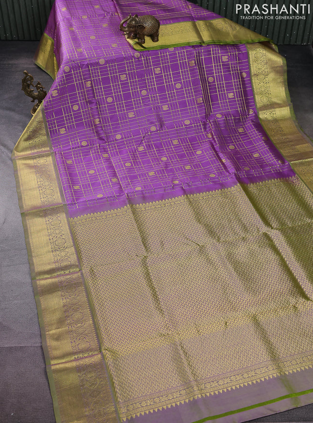 Venkatagiri silk saree lavender shade and dual shade of green with allover zari checks & buttas and rich zari woven border