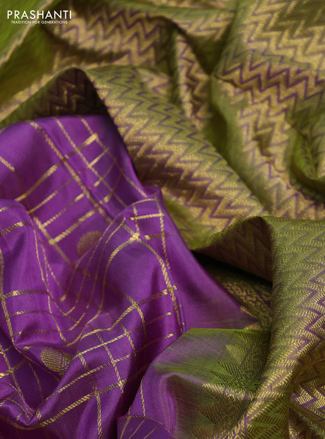 Venkatagiri silk saree lavender shade and dual shade of green with allover zari checks & buttas and rich zari woven border