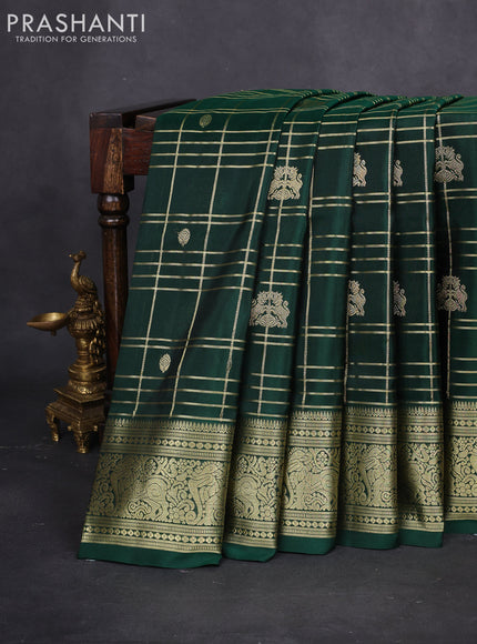 Venkatagiri silk saree dark green with allover zari checks & buttas and rich zari woven border