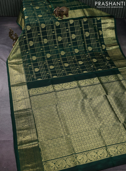 Venkatagiri silk saree dark green with allover zari checks & buttas and rich zari woven border