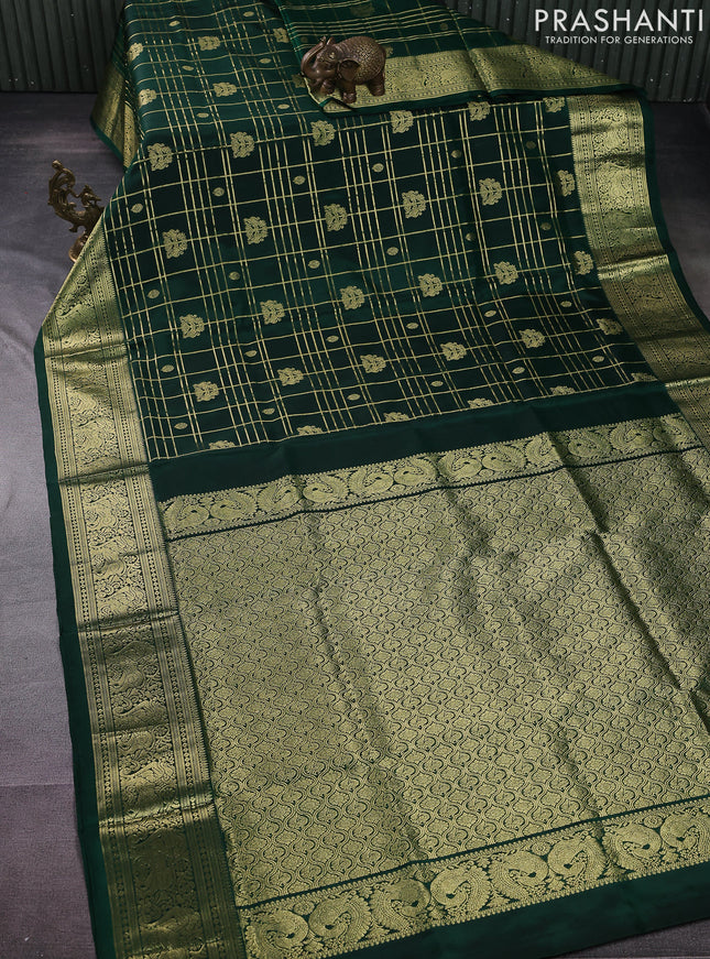 Venkatagiri silk saree dark green with allover zari checks & buttas and rich zari woven border