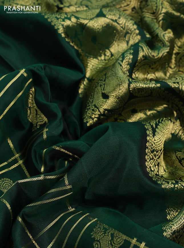 Venkatagiri silk saree dark green with allover zari checks & buttas and rich zari woven border