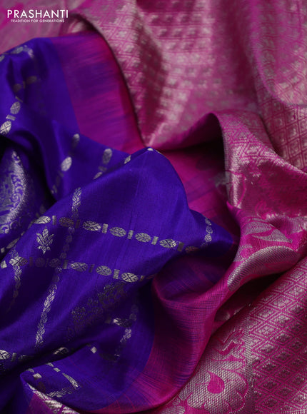 Venkatagiri silk saree blue and purple with allover silver zari checks & buttas and long rich silver zari woven border