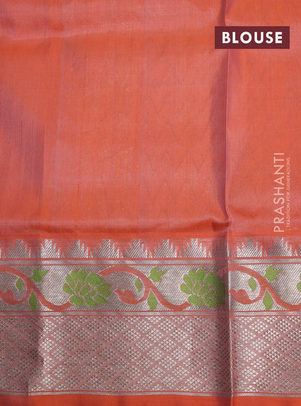 Venkatagiri silk saree pastel pink and orange with allover silver zari weaves and silver zari woven paithani style border