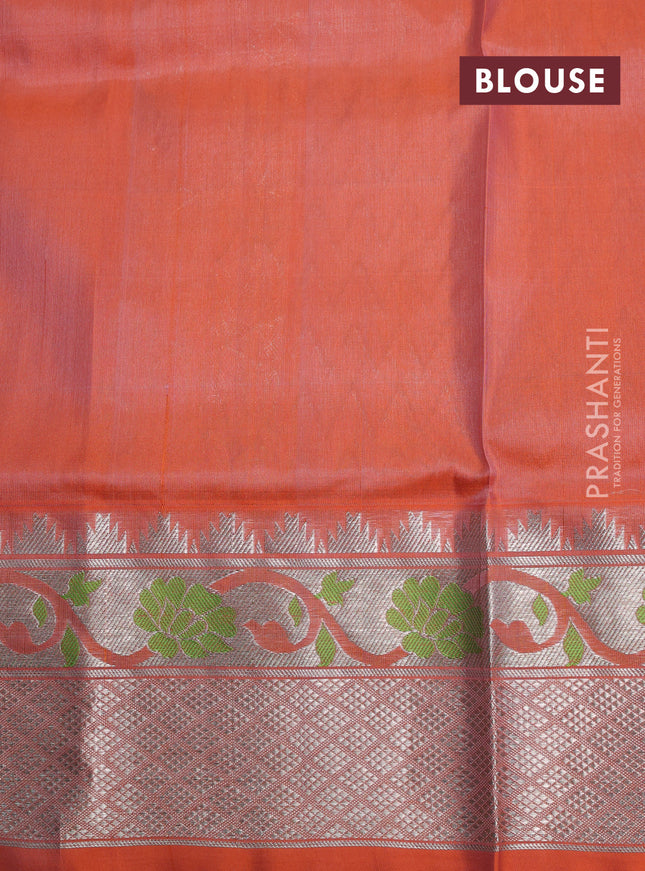 Venkatagiri silk saree pastel pink and orange with allover silver zari weaves and silver zari woven paithani style border