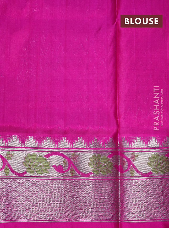 Venkatagiri silk saree dual shade of mustard and pink with silver zari woven buttas and silver zari woven paithani style border