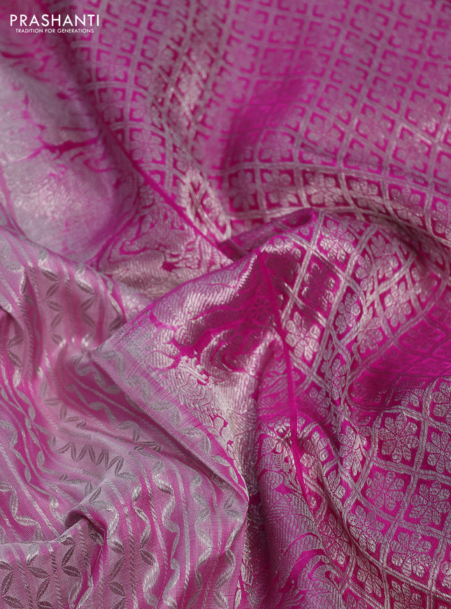 Venkatagiri silk saree light pink and pink with allover silver zari weaves and floral silver zari woven border