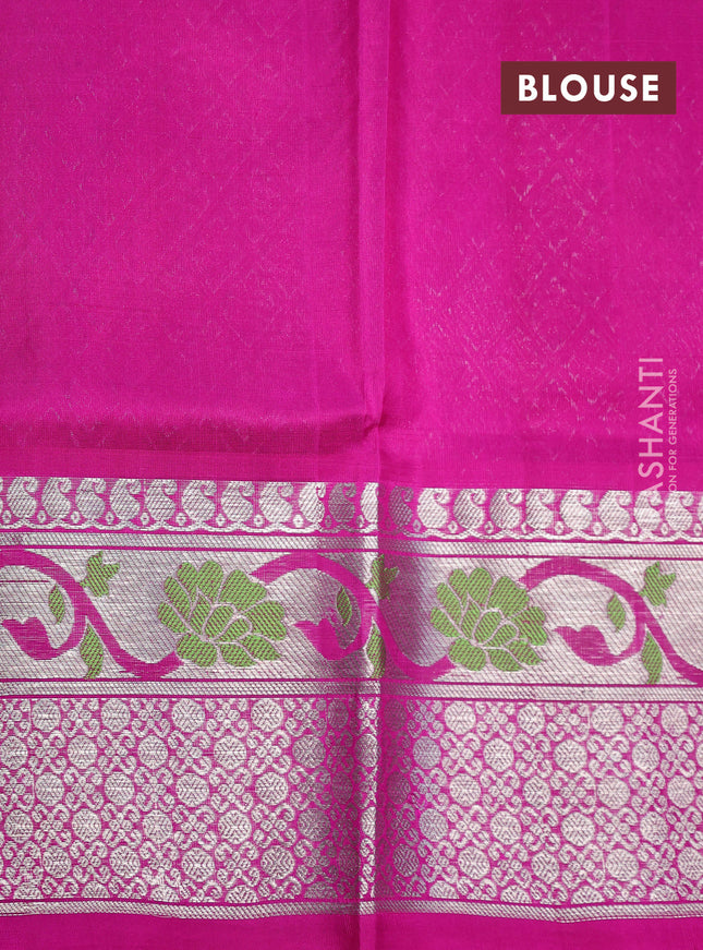 Venkatagiri silk saree light pink and pink with allover silver zari weaves and floral silver zari woven border