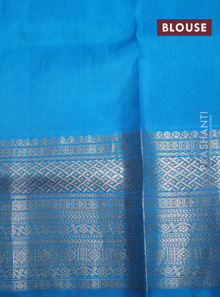 Venkatagiri silk saree teal green and cs blue with allover silver zari checked pattern and silver zari woven border