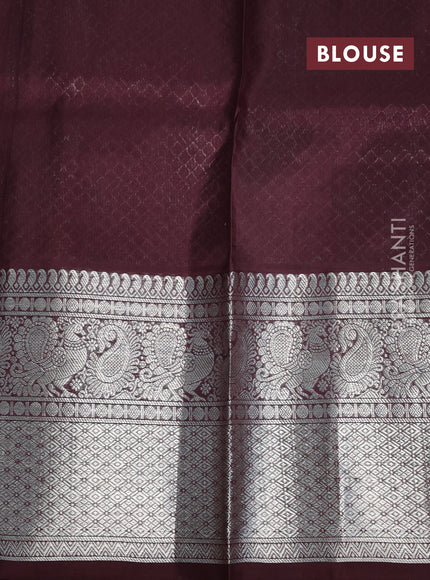 Venkatagiri silk saree maroon and brown with silver zari woven buttas and long silver zari woven border