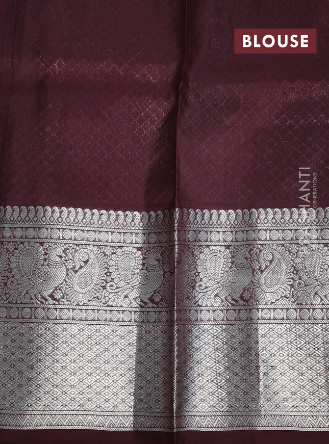 Venkatagiri silk saree maroon and brown with silver zari woven buttas and long silver zari woven border