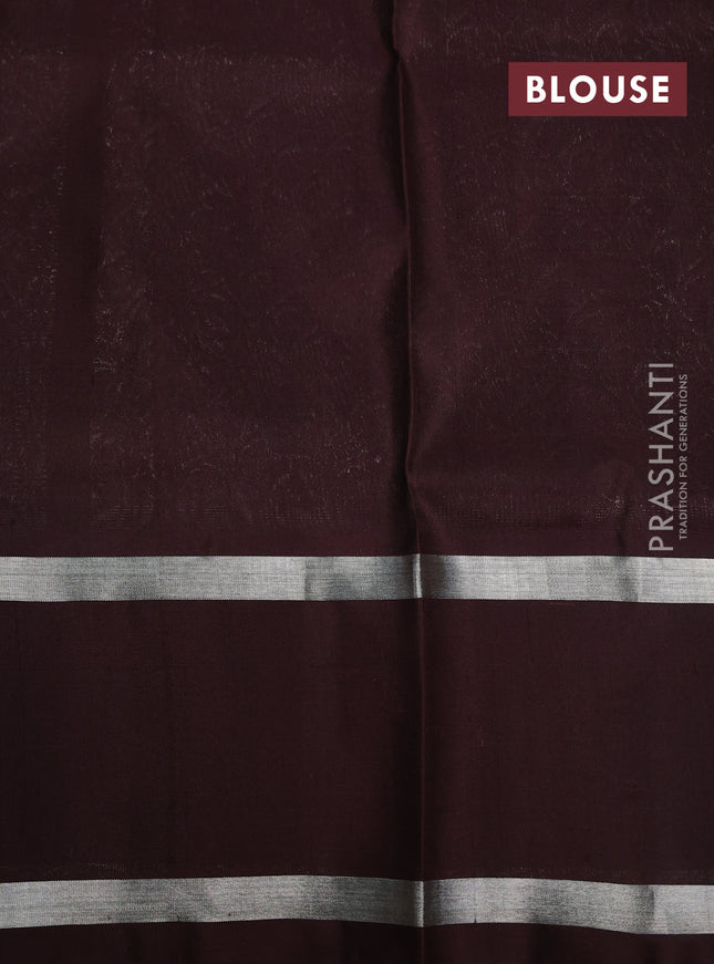 Venkatagiri silk saree mehendi green and brown with silver zari woven buttas and rettapet silver zari woven border