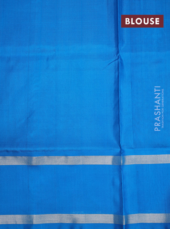 Venkatagiri silk saree peacock blue and cs blue with silver zari woven buttas and rettapet silver zari woven border