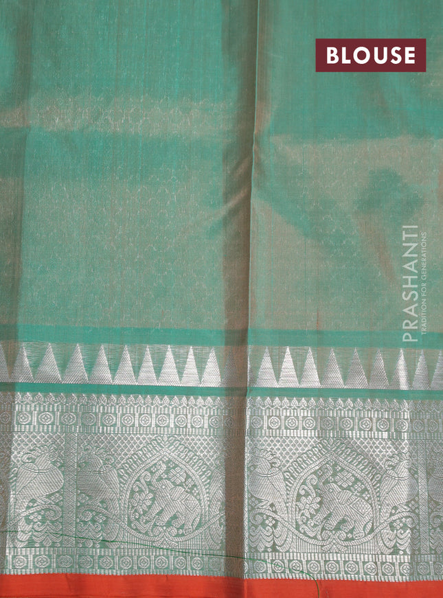 Venkatagiri silk saree dual shade of purple and teal green with allover thread checks & annam buttas and silver zari woven border