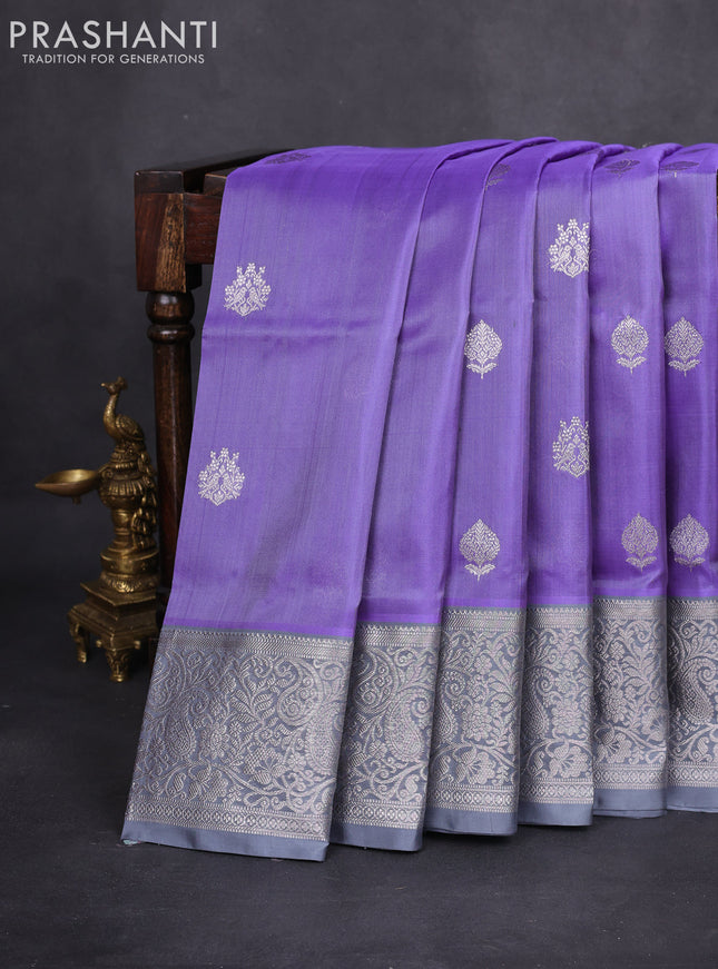 Venkatagiri silk saree lavender and grey with silver zari woven buttas and rich zari woven border