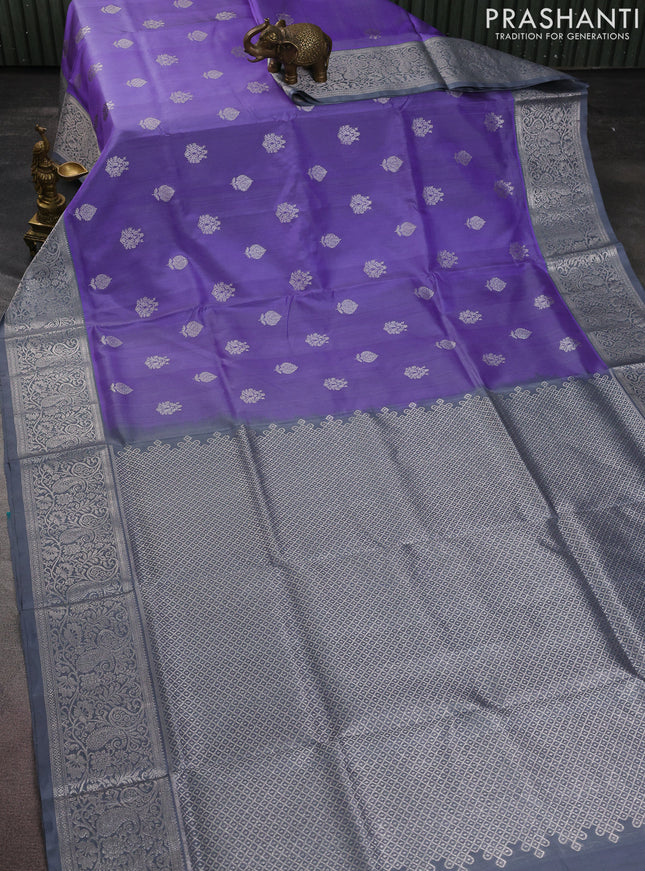 Venkatagiri silk saree lavender and grey with silver zari woven buttas and rich zari woven border