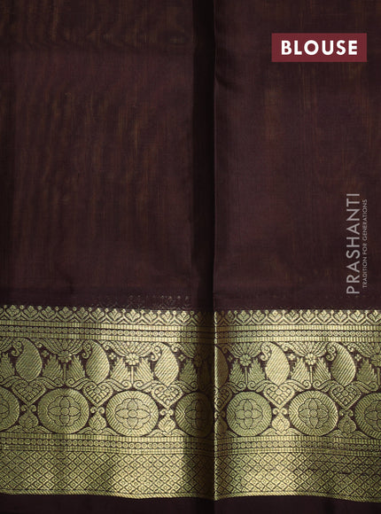 Venkatagiri silk saree mustard yellow and coffee brown with allover silver & gold zari weaves and zari woven border