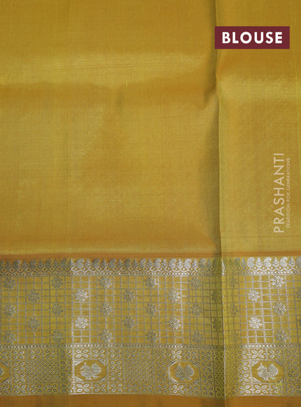 Venkatagiri silk saree teal green and mustard shade with allover silver zari weaves and silver zari woven border