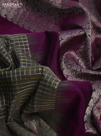 Venkatagiri silk saree grey and magenta pink with allover silver & gold zari checked pattern and rich silver zari woven annam border