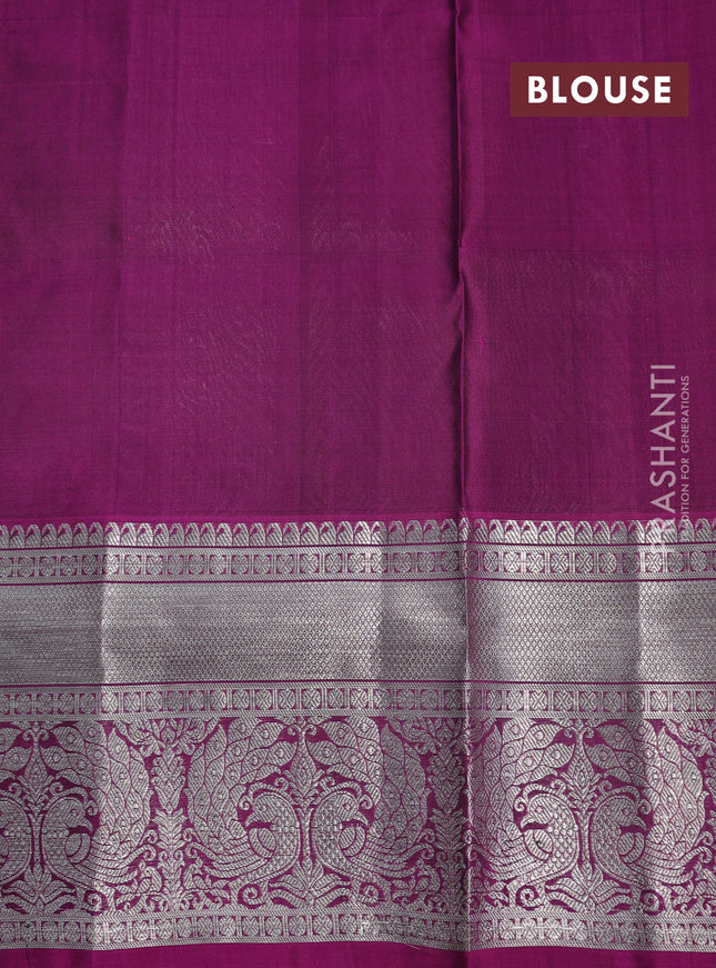 Venkatagiri silk saree grey and magenta pink with allover silver & gold zari checked pattern and rich silver zari woven annam border