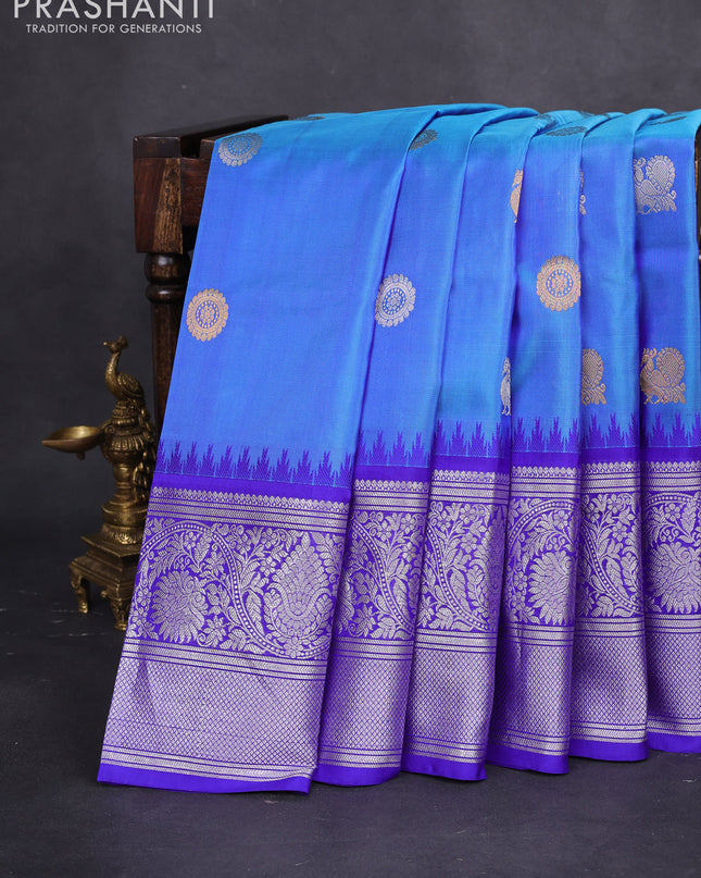 Venkatagiri silk saree cs blue and royal blue with annam & rudhraksha zari woven buttas and long silver zari woven border