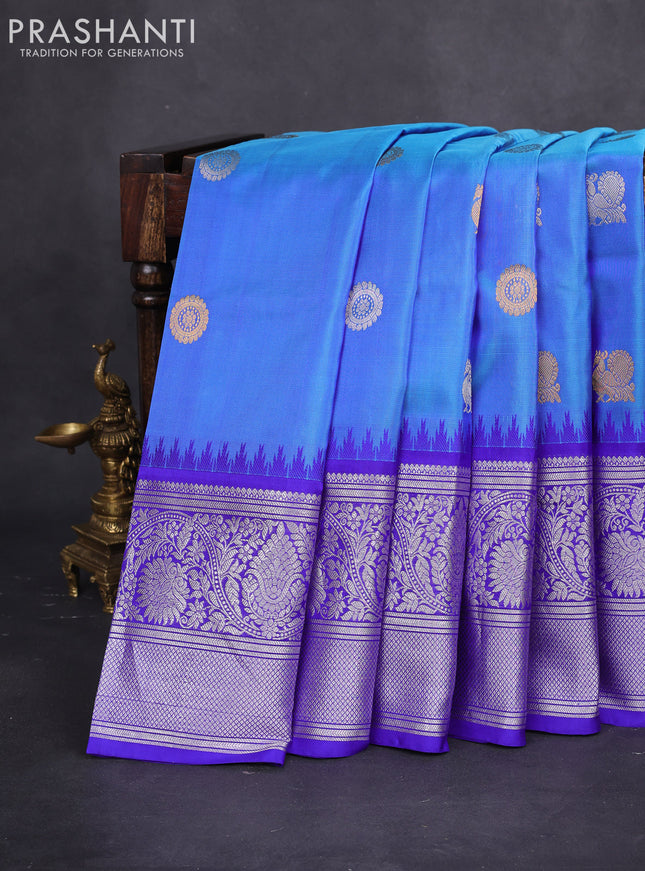Venkatagiri silk saree cs blue and royal blue with annam & rudhraksha zari woven buttas and long silver zari woven border
