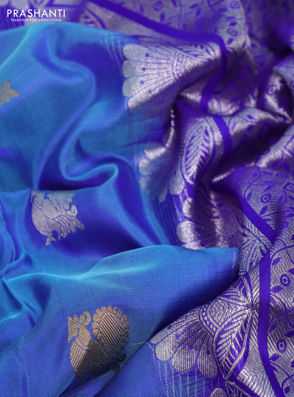Venkatagiri silk saree cs blue and royal blue with annam & rudhraksha zari woven buttas and long silver zari woven border