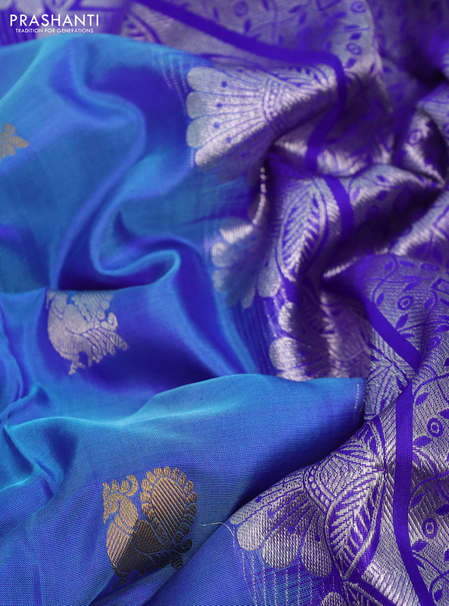 Venkatagiri silk saree cs blue and royal blue with annam & rudhraksha zari woven buttas and long silver zari woven border
