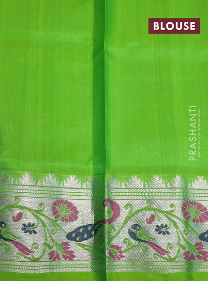 Venkatagiri silk saree green and fluorescent green with silver & gold zari woven buttas and silver zari woven peacock design border