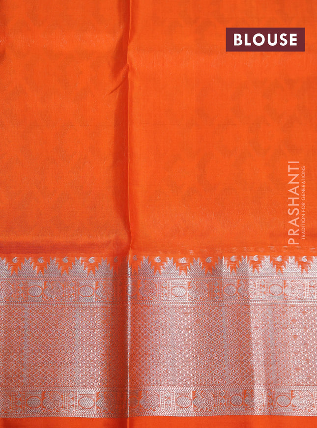 Venkatagiri silk saree peach orange and orange with allover silver zari checks & buttas and rich silver zari woven border