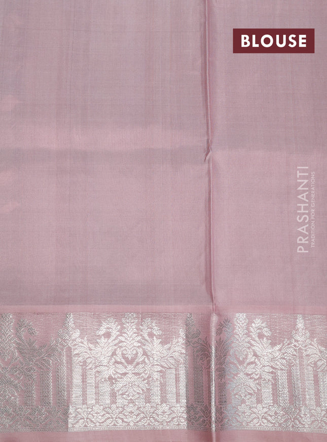 Venkatagiri silk saree brown shade and pastel pink with silver zari woven floral buttas and rich silver zari woven border