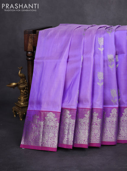 Venkatagiri silk saree lavender and dual shade of maroon with silver zari woven floral buttas and rich zari woven border