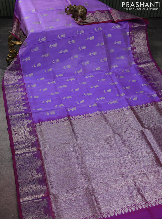 Venkatagiri silk saree lavender and dual shade of maroon with silver zari woven floral buttas and rich zari woven border