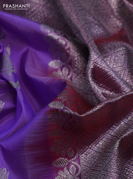 Venkatagiri silk saree lavender and dual shade of maroon with silver zari woven floral buttas and rich zari woven border
