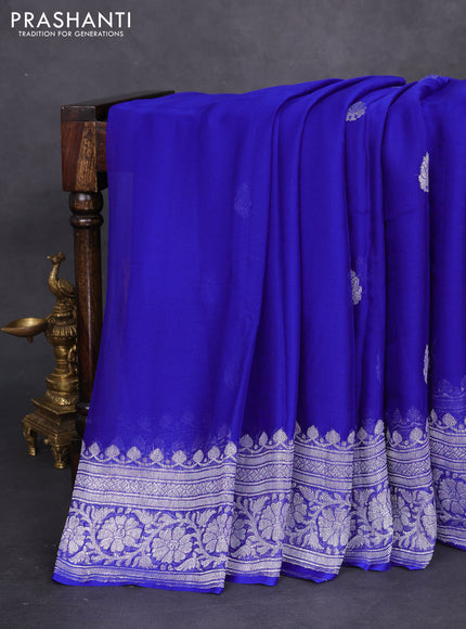 Banarasi chiffon silk saree royal blue with silver zari woven buttas and silver zari woven border