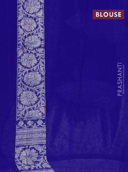Banarasi chiffon silk saree royal blue with silver zari woven buttas and silver zari woven border