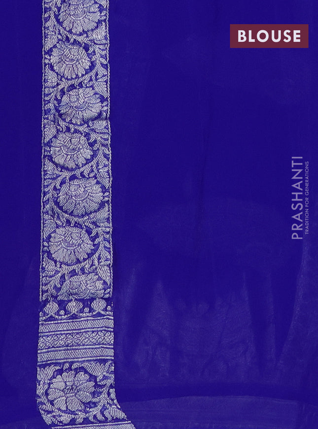 Banarasi chiffon silk saree royal blue with silver zari woven buttas and silver zari woven border
