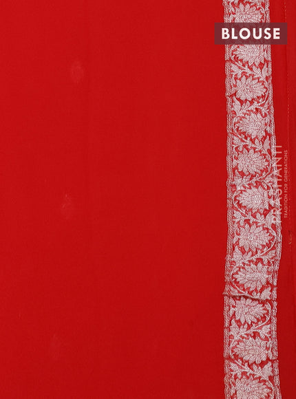 Banarasi chiffon silk saree red with silver zari woven buttas and silver zari woven border