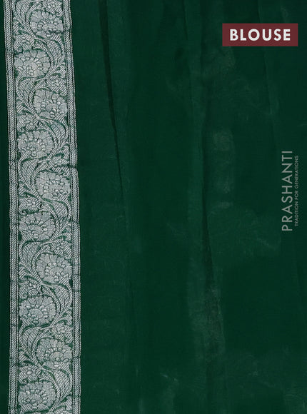 Banarasi chiffon silk saree dark green with silver zari woven buttas and silver zari woven border